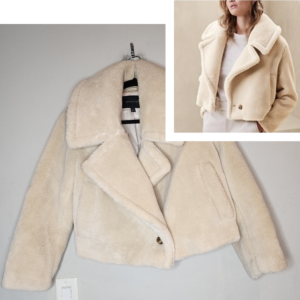 Banana Republic Faux Fur Cozy Cream‎ Thick Sherpa Jacket Medium Petite MP